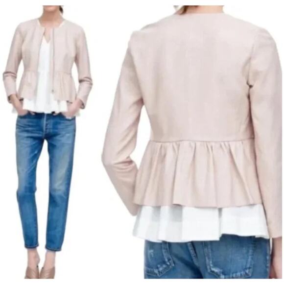 Rebecca Taylor Blush Pink Lamb Leather Biker Peplum Jacket SZ 4 Full Lightweight - Picture 1 of 8